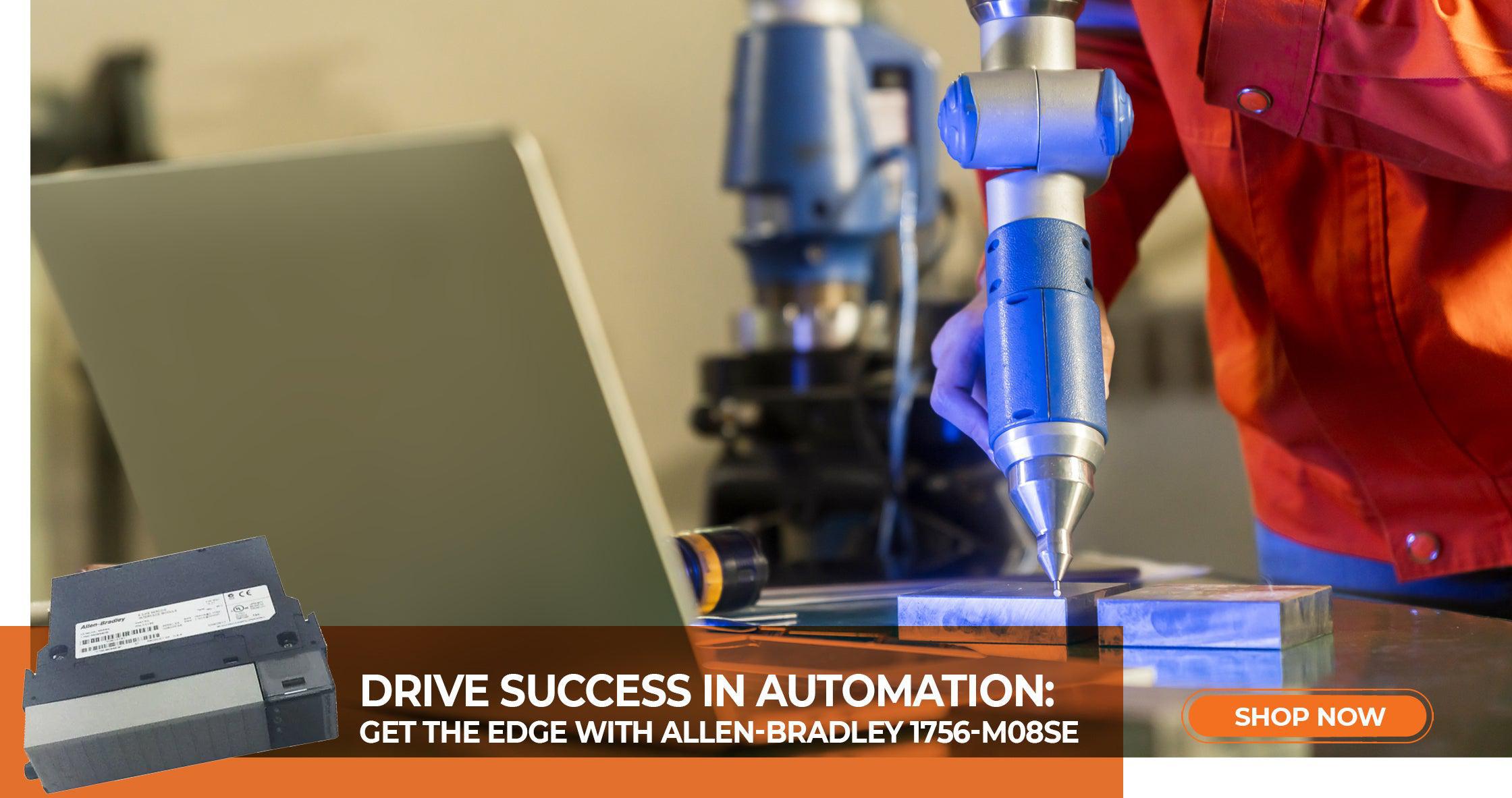 Automation specialist operating a precision robotic arm controlled by Allen-Bradley 1756-M08SE for advanced manufacturing tasks.