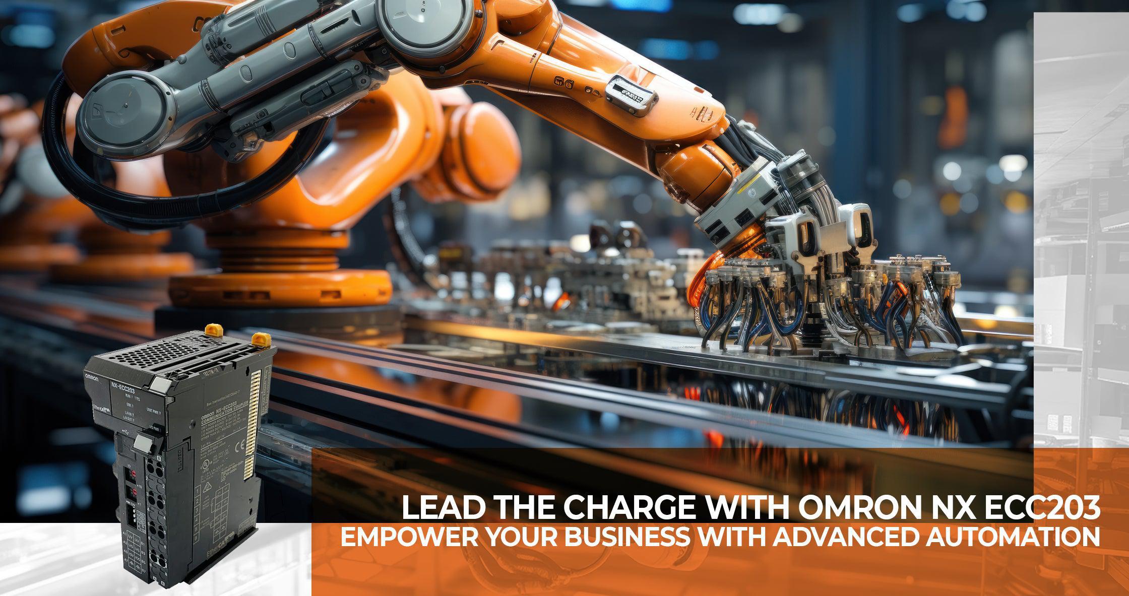 Automated assembly line robots utilizing Omron NX ECC203 for precision and efficiency in high-tech manufacturing processes.