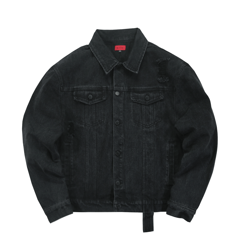 oversized black denim jacket distressed