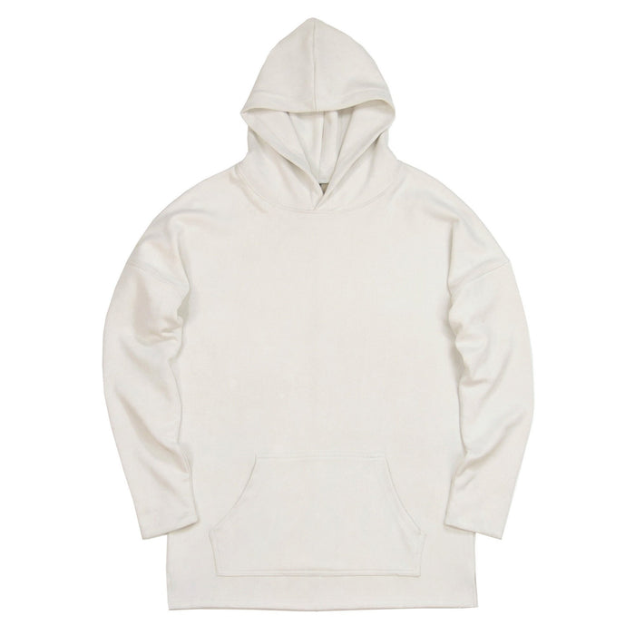 Textured Suede Drape Hoodie - Cream