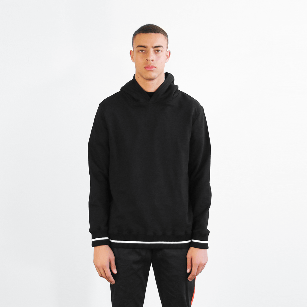 Classic Striped Ribbed Hoodie - Black