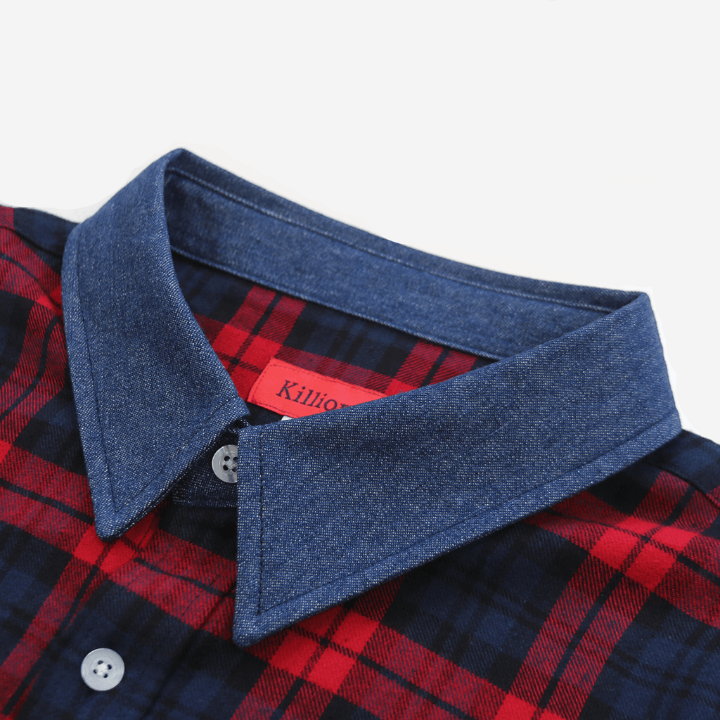 S/S Denim Collar Flannel Shirt - Red