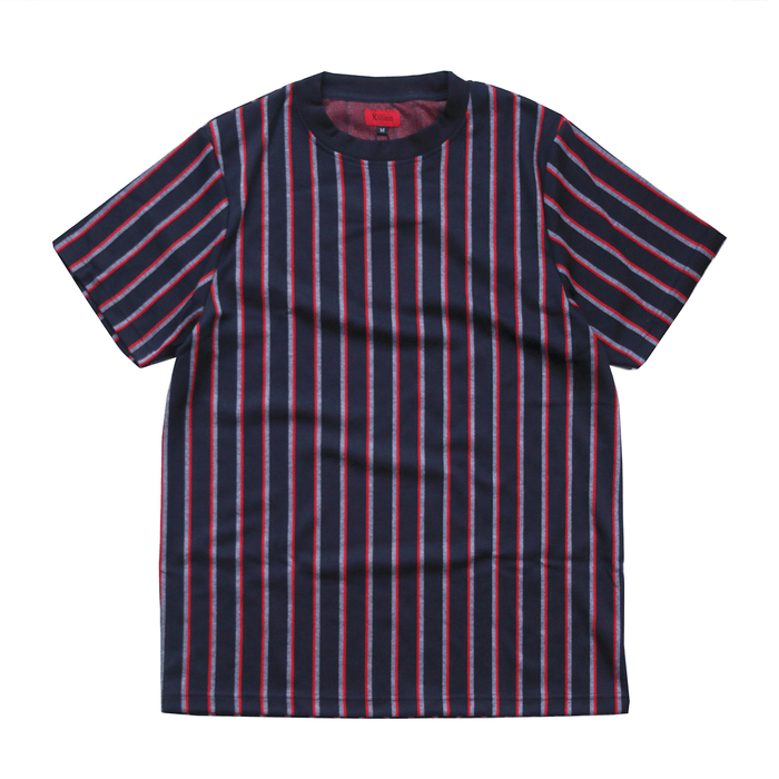 Vert Striped Boxy Tee - Navy/Red/Grey