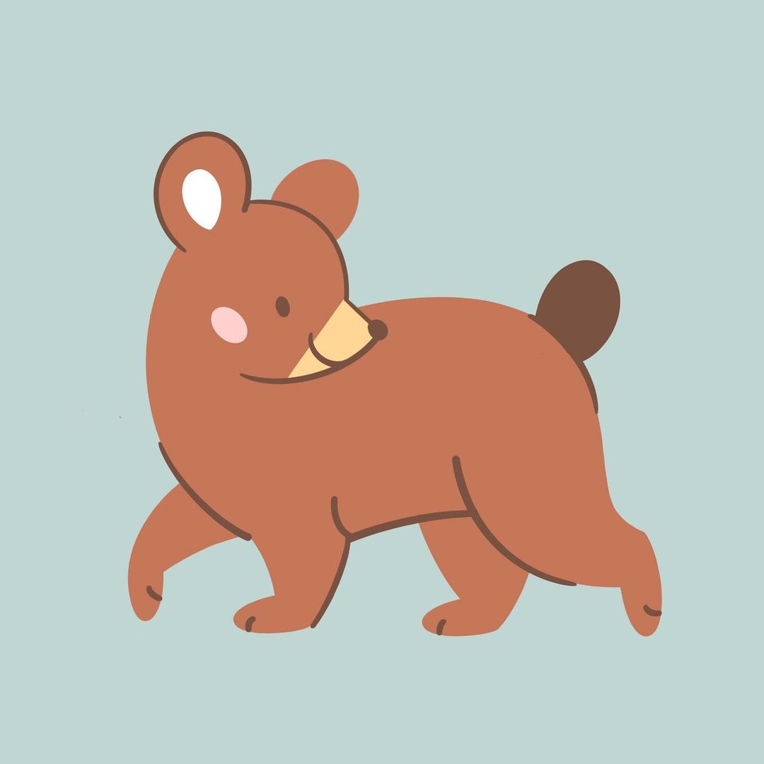 1. A cartoon style brown bear drawn in a simplstic style with a light blue background behind it.