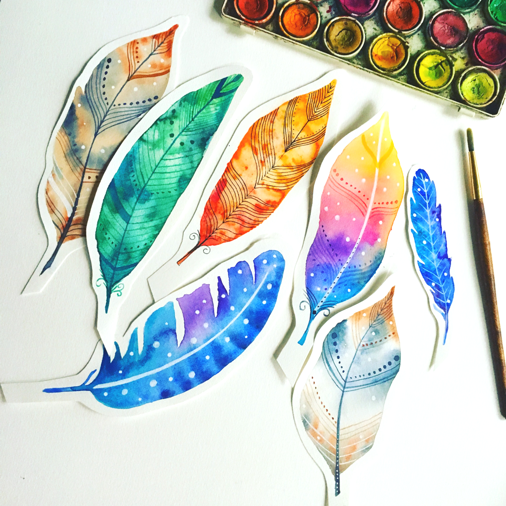 Watercolour feathers.