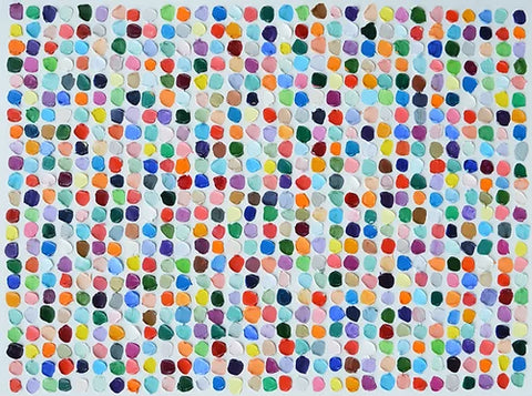 Polka dot pattern using various dots of textured paint.