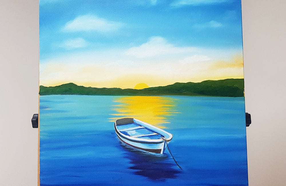 Row boat oil painting.