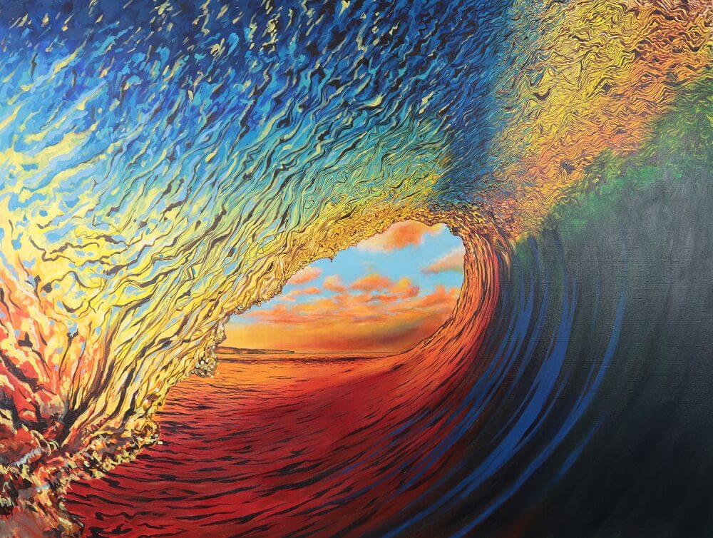 Rainbow acrylic of a wave crashing.