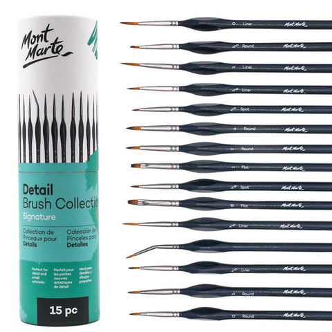 Mont Marte Art Paint Brushes Set, Great for Watercolor, Acrylic, Oil 15  Different Sizes Nice Gift for Artists, Adults . Kids, Black 