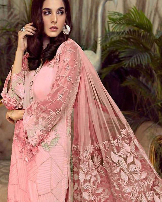 Embroidered Georgette Pink Pakistani Suit