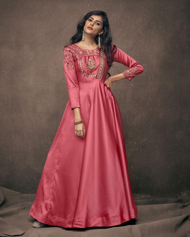Embroidered Satin Silk Pink Gown