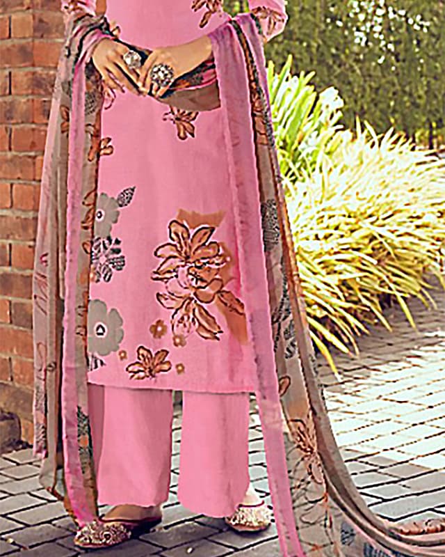 Printed Cotton Pink Straight Suits