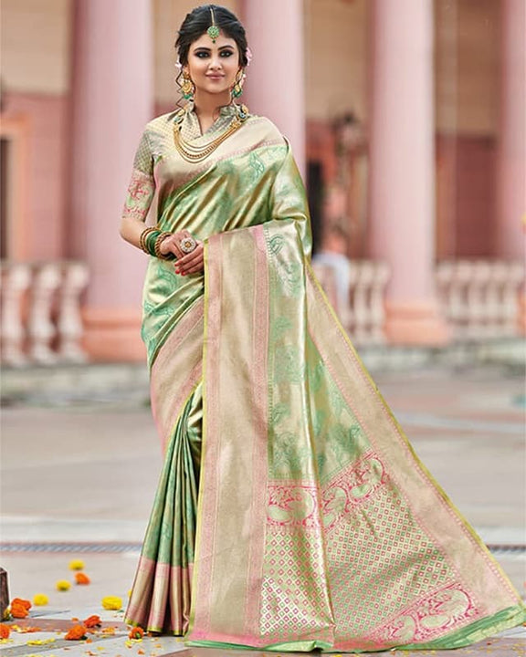 Woven Kanjivaram Silk Green Saree