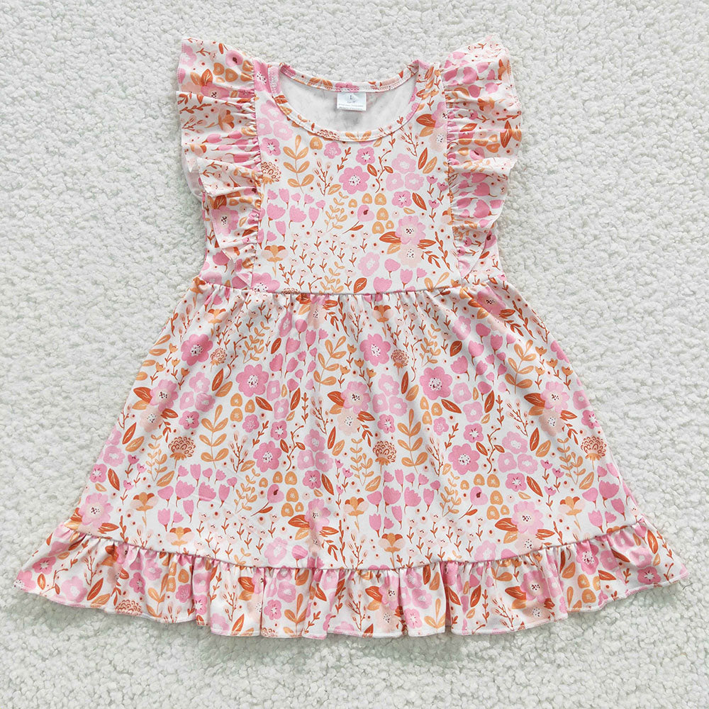 Baby Girls Pink Flowers Ruffle Knee Length Dresses – Aier Wholesale