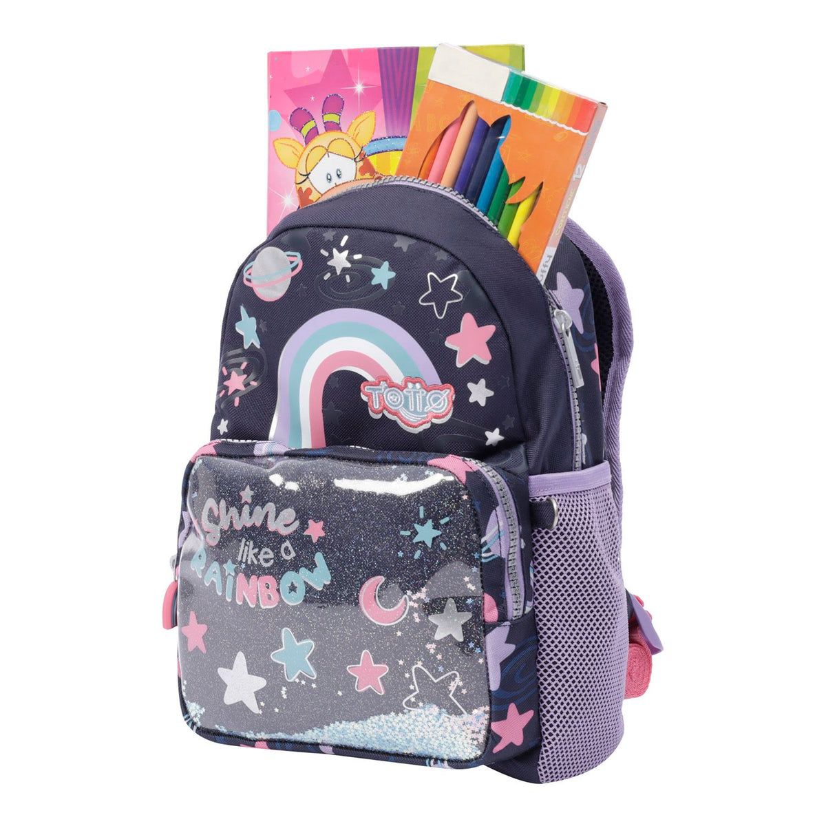 Mochila escolar con ruedas rainbow party - Renglones