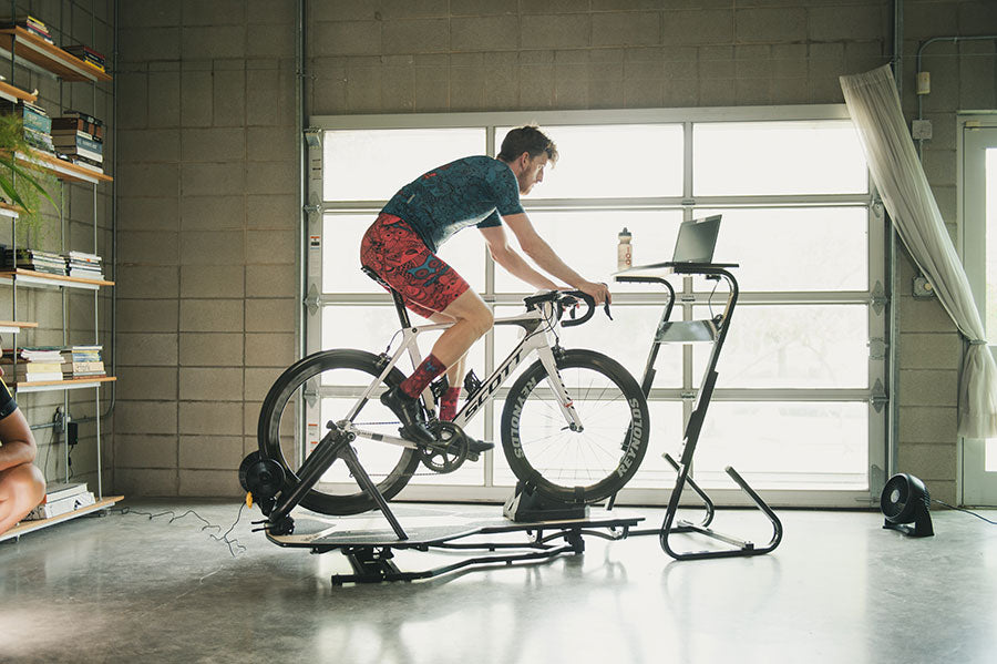 Cyclist on indoor bike trainer