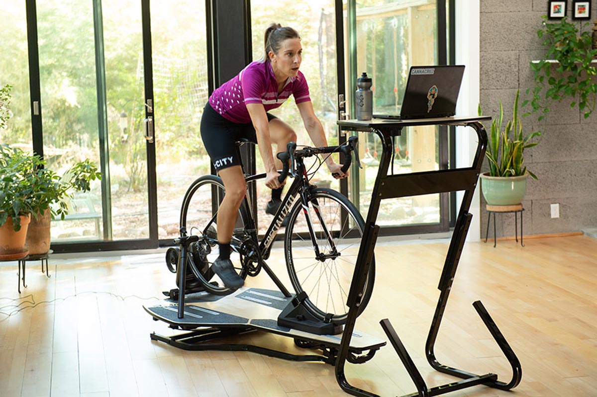 Cyclists on indoor bike trainers