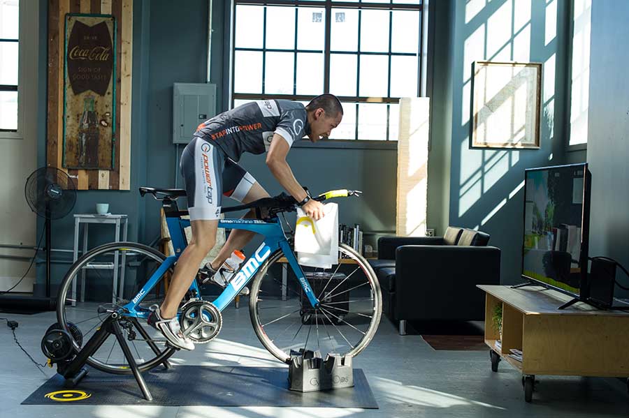 cyclist on indoor trainers