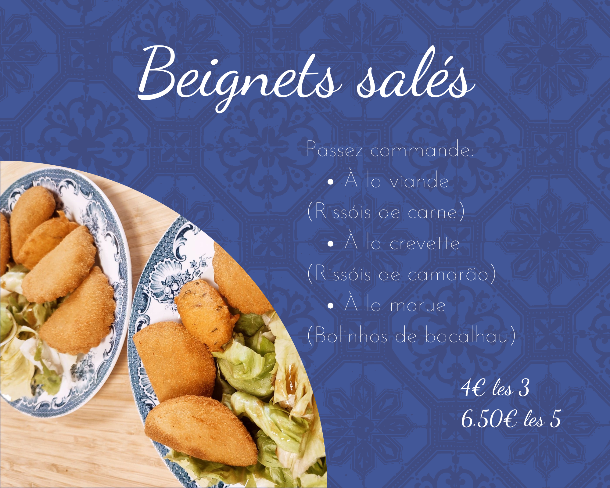 Beignets salés à la viande à la crevette à la morue passez commande pour des apéritifs