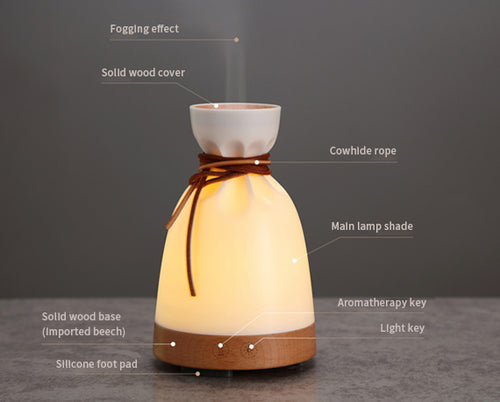 Detailed view of Sake Sake Humidifier with labeled parts, emphasizing its design and aromatherapy features​