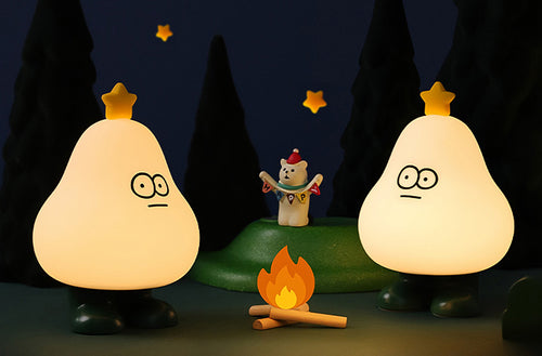 Animated Christmas Tree Night Light with campfire and stars, quirky nightlight design.