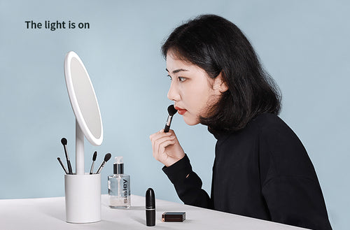 Brush Holder Cosmetic Mirror - Lights On