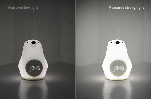 Wake-Up Bear Alarm Clock with measured low and strong light options, suitable for various needs.