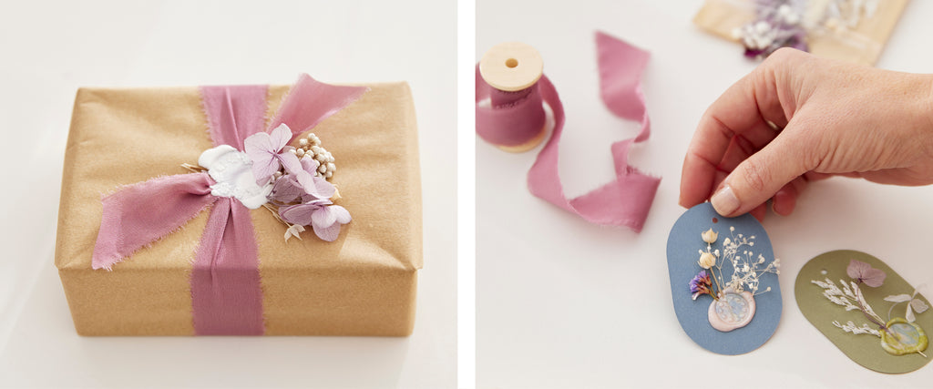 Gift wrapping with wax seals and flowers