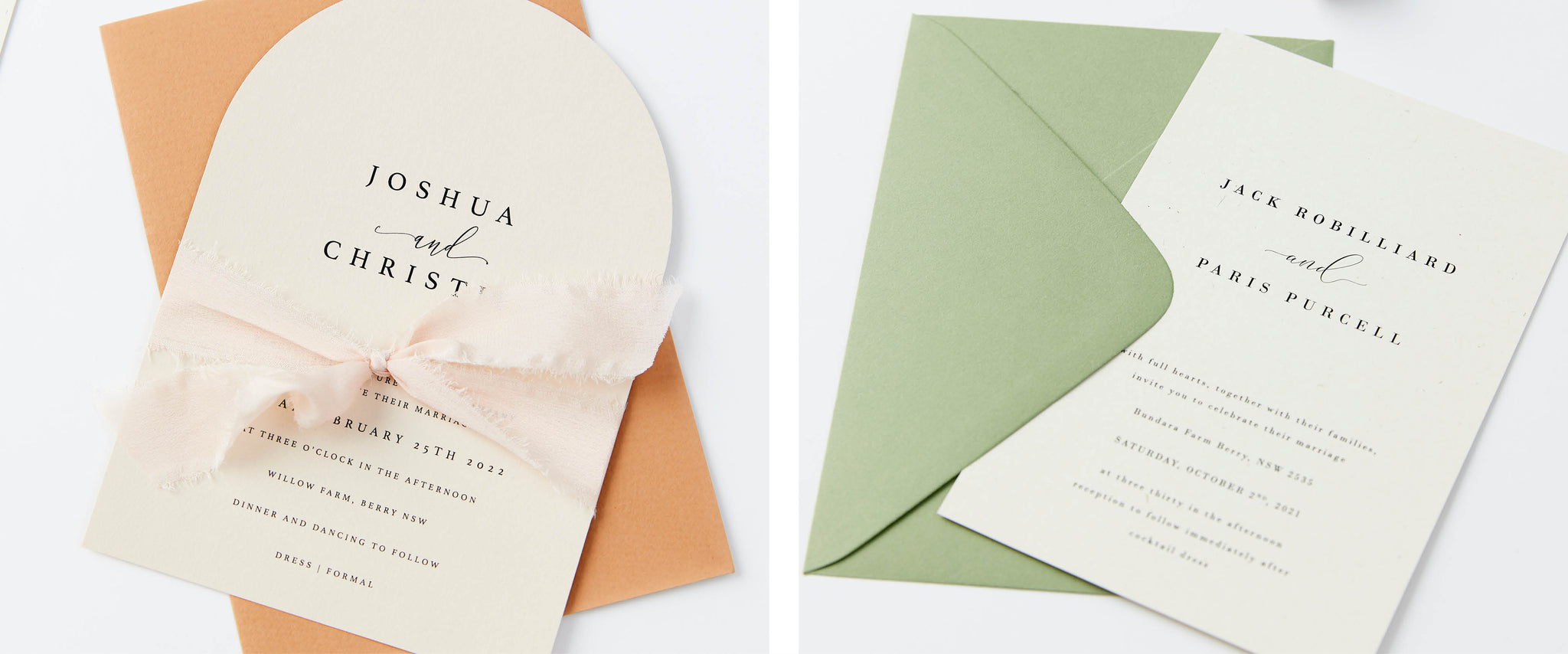 Wedding Invitations in beige neutrals and sage green