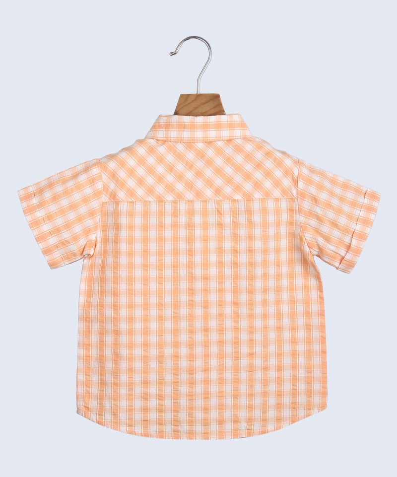 Dino Embroidery Check Shirt Orange