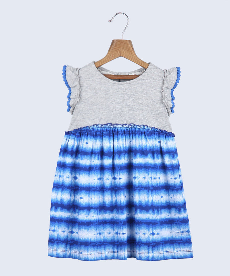 Tie N Dye Print Ruffle Dress Blue