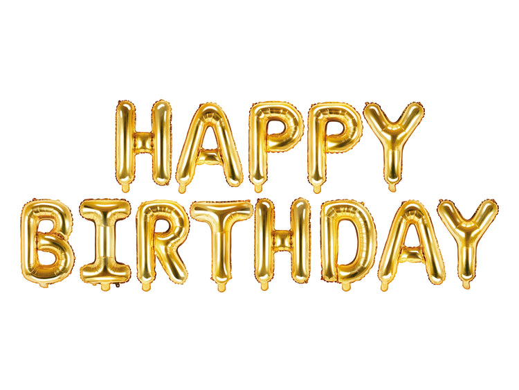 Gold Happy Birthday Balloon Letters 14" Balloons, Birthday Ballon – Cohasset Party Supply