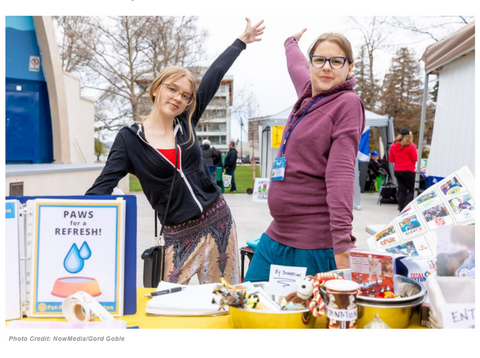 PFP Founder, Kona (right), and her daughter, Lilith pose at the Pet-Friendly Penticton info booth during the Volunteers Matter event in Penticton; Saturday, April 22nd, 2023 