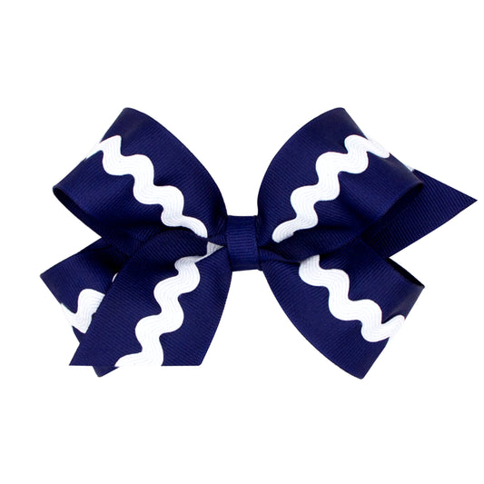 Wee Ones Medium Grosgrain Scalloped Edge Girls Hair Bow Navy