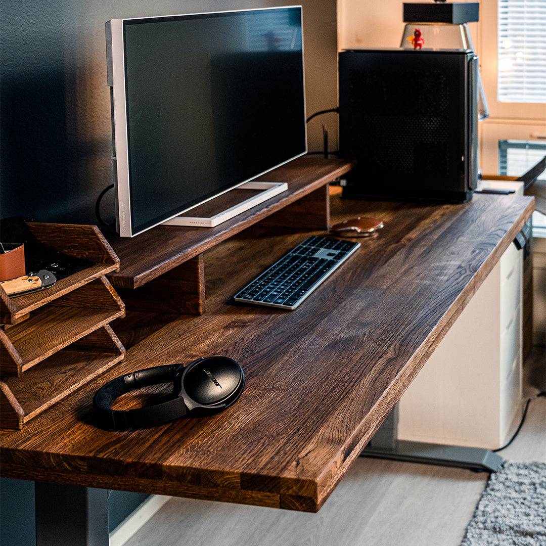 Solid Oak Adjustable Standing Desk with Anti-Collision