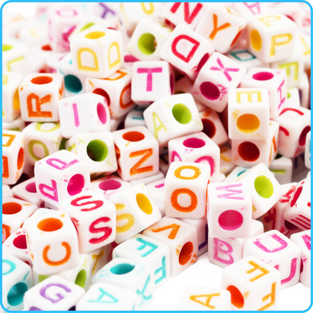 Letter Beads - 7mm Small Cube Square White Alphabet Acrylic or Resin B –  Delish Beads