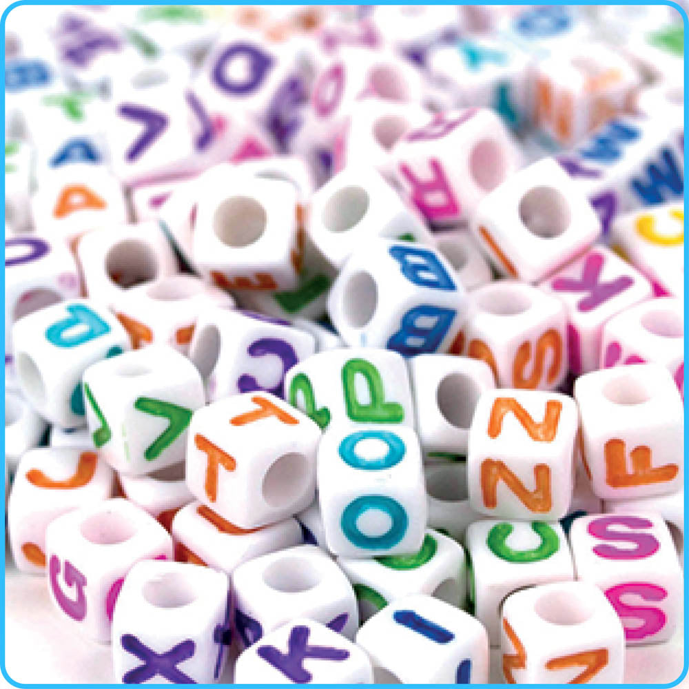 Alphabet Beads, Cube Opaque, 7mm, White, 100-pc, All Letters