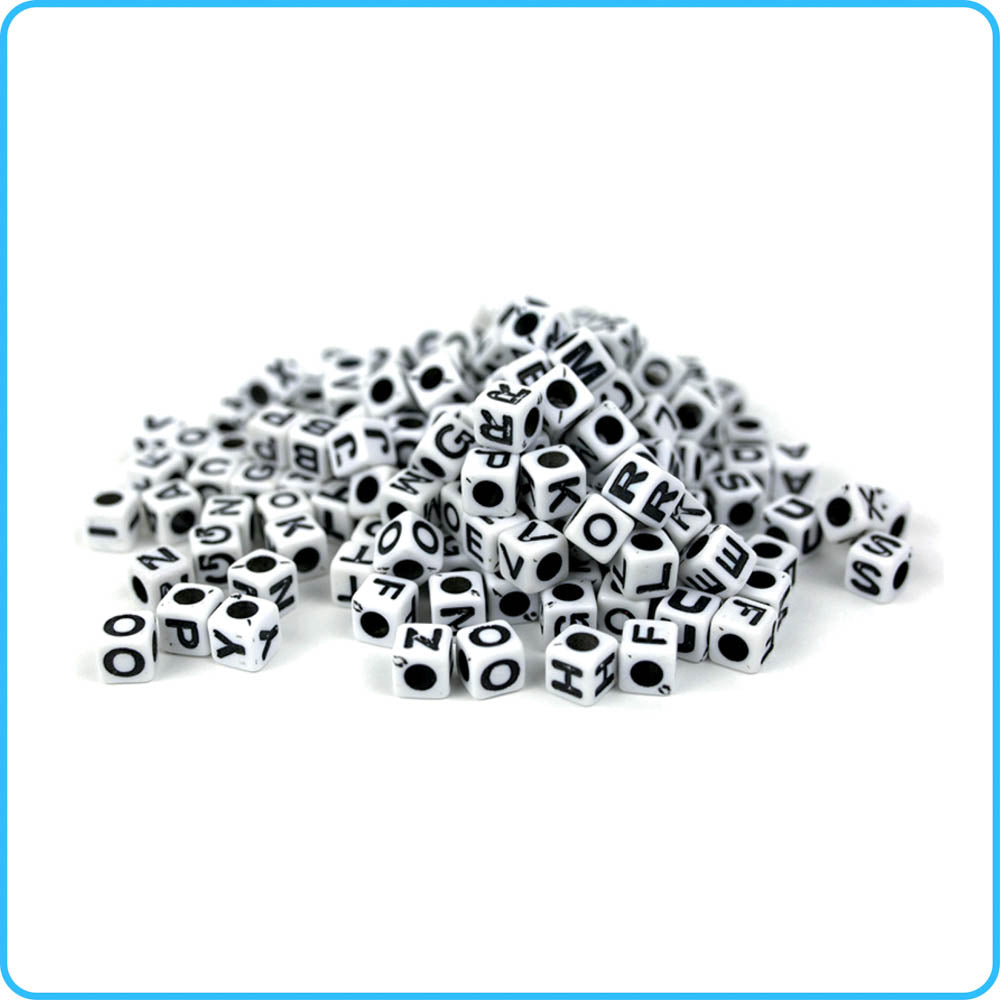 Alphabet Beads Black with White Letters, 7mm Round, 150 count