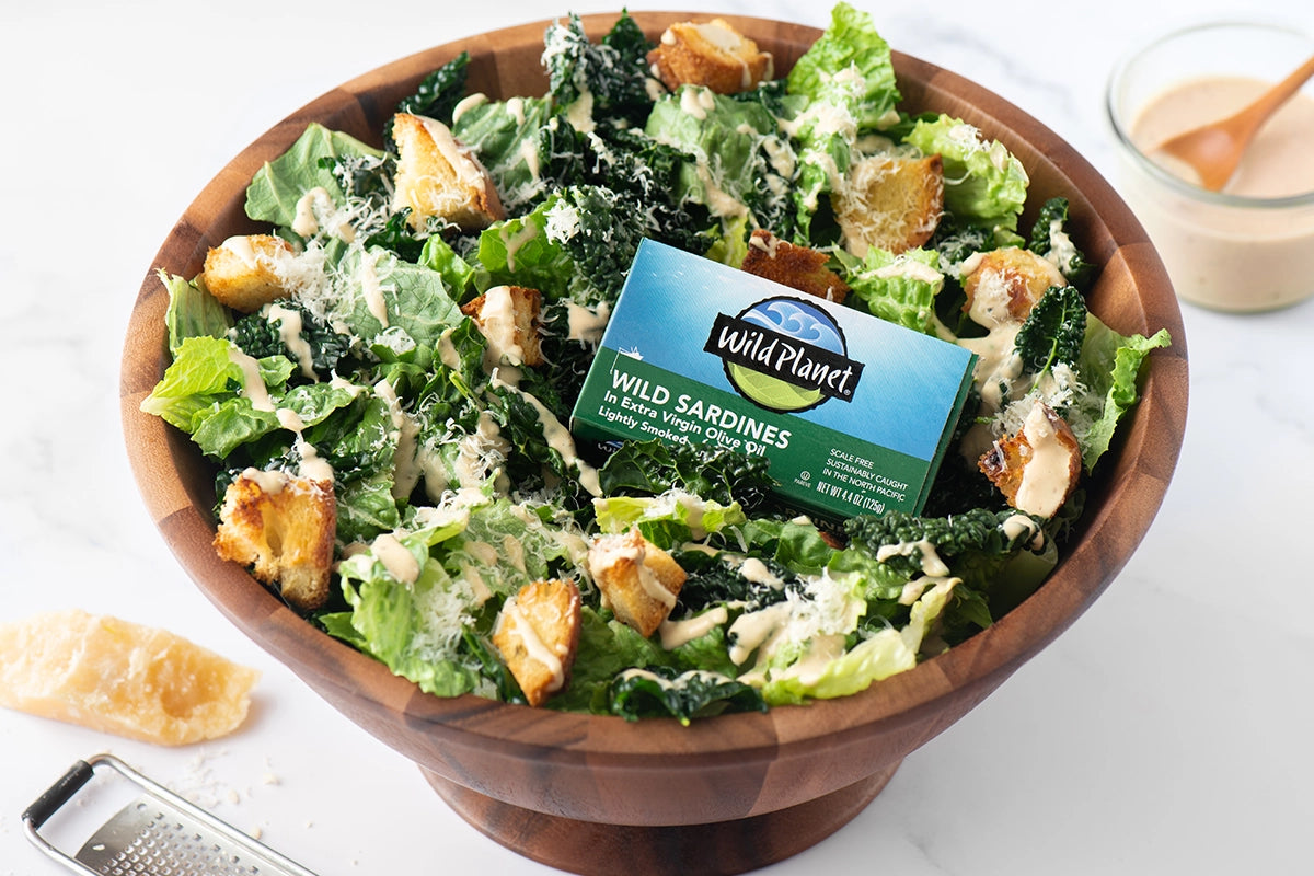 Sardine Caesar Salad with Croutons