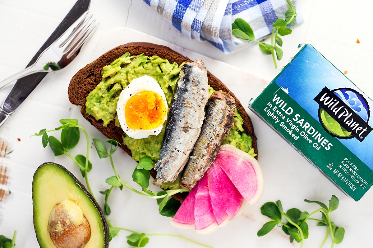 Egg and Avocado Sardine Tartine recipe with Wild Planet canned sardines