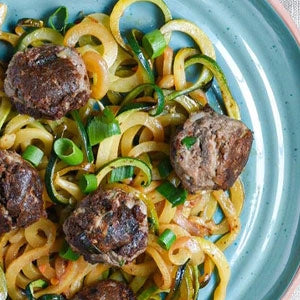 Ginger Sardine Balls Over Asian Zucchini Noodles