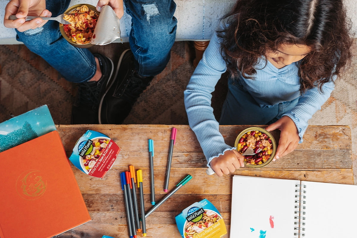 Children eating Wild Planet Ready-to-Eat Tuna Salad Bowls