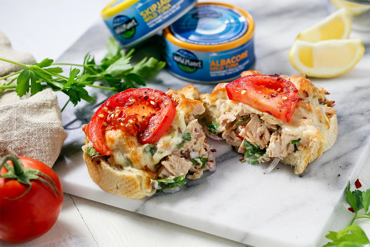 Open Face Lemony Wild Tuna Melt with Wild Planet canned tuna