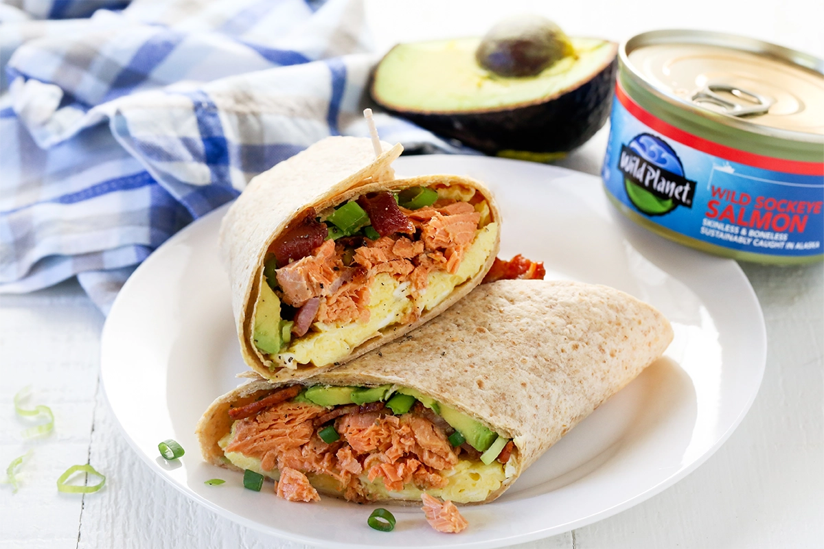 Salmon Breakfast Wrap recipe with Wild Planet canned salmon