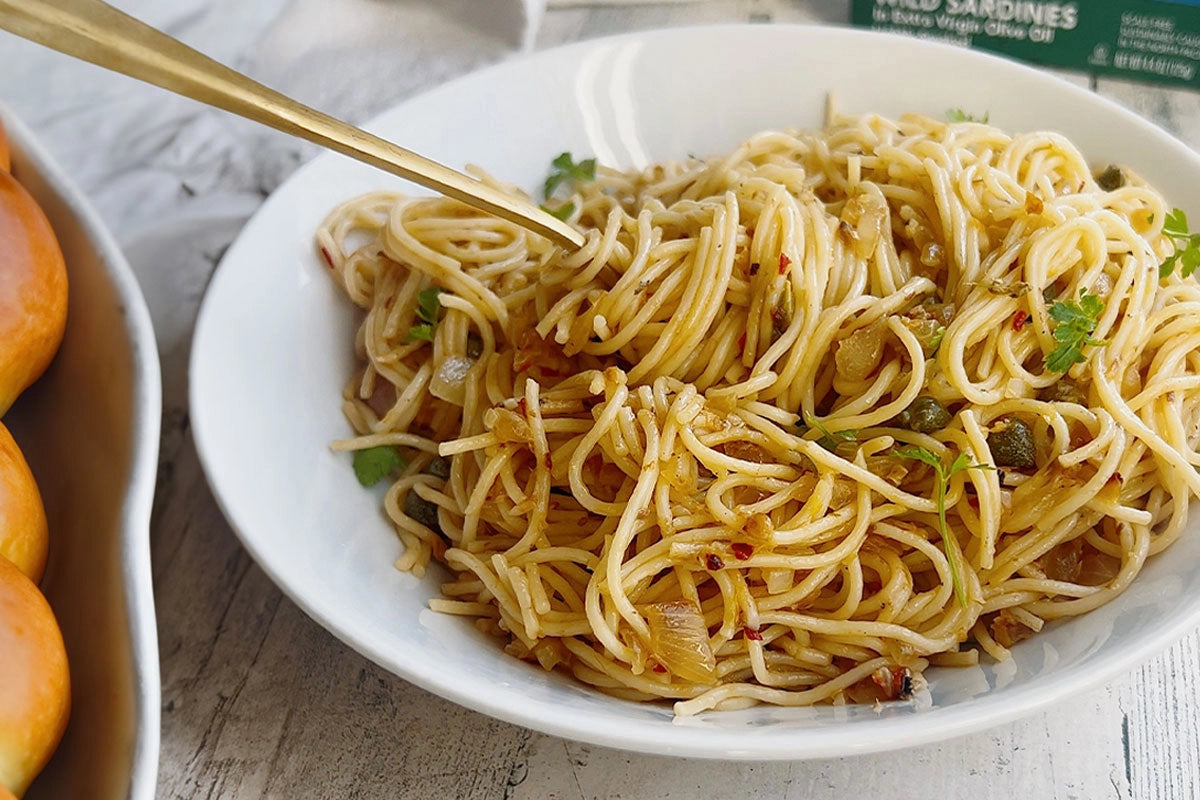 Salty Spicy Mediterranean Sardine Pasta