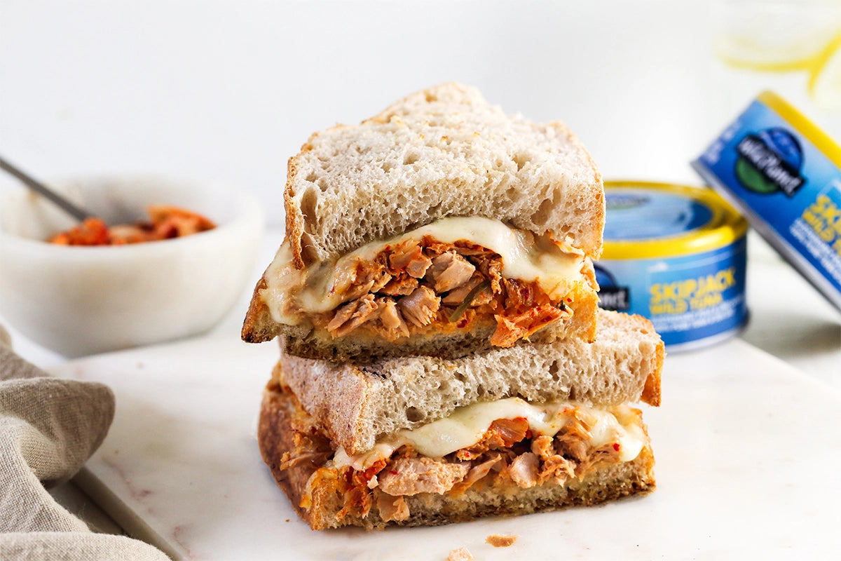 Spicy Kimchi & Muenster Tuna Melt recipe with Wild Planet canned tuna