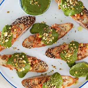 Tuna Crostinis with Pistachio Pesto