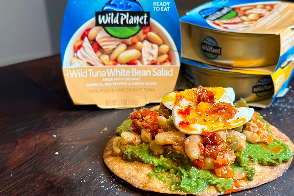 White Bean & Calabrian Chili Tuna Tostada recipe with Wild Planet Ready-to-Eat Tuna Salad