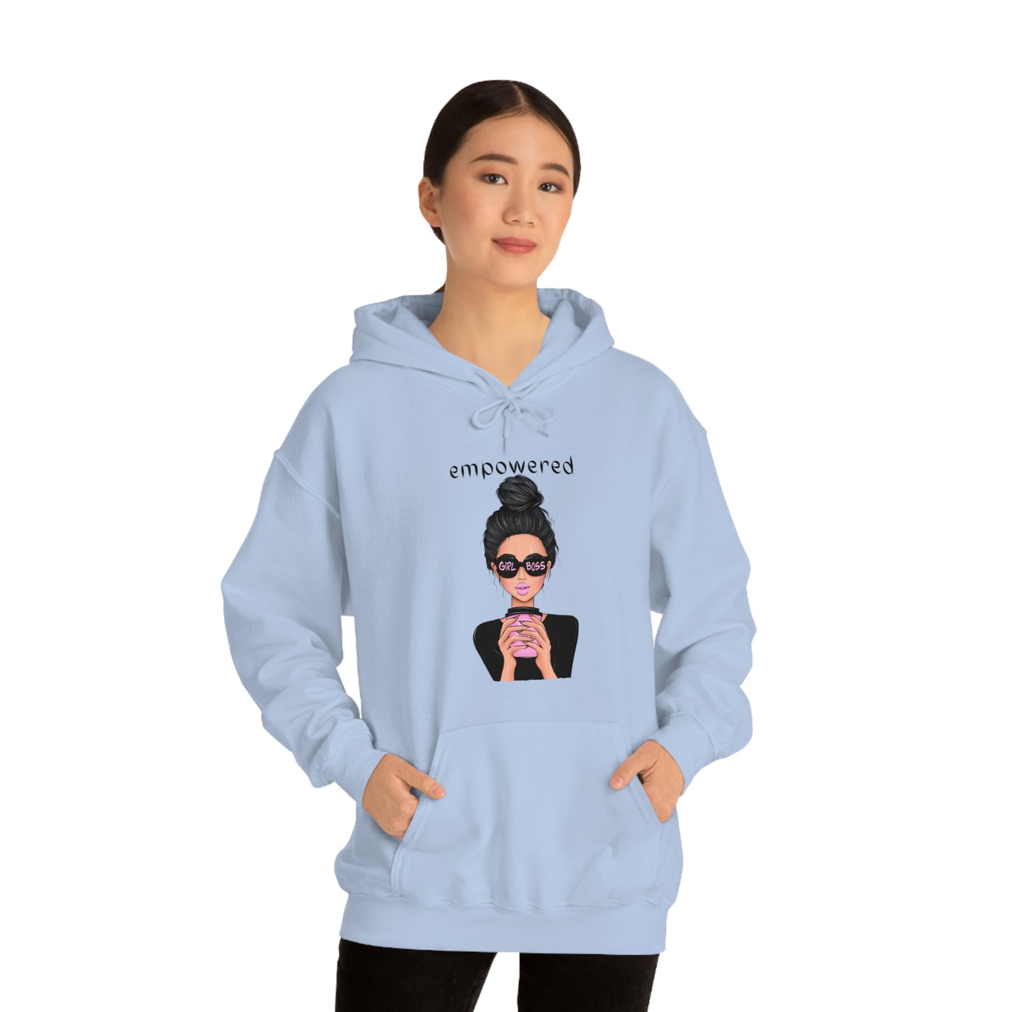Empowered Girl (Caucasian with black hair) Boss Hooded Sweatshirt