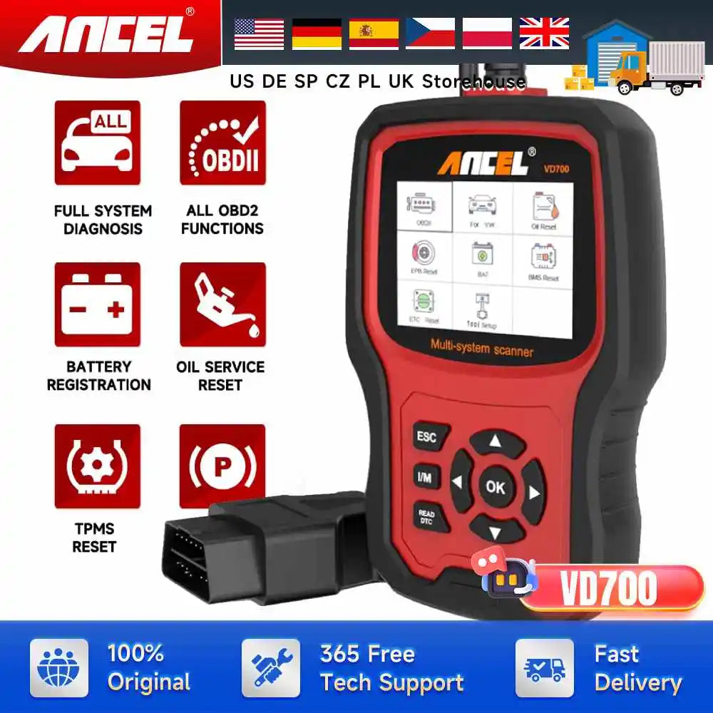 ANCEL VD700 Car Diagnostic Tools Full System ABS SRS EPB TPMS DPF OBD2 Automotive Scanner Code Reader For VAG VW Audi Skoda